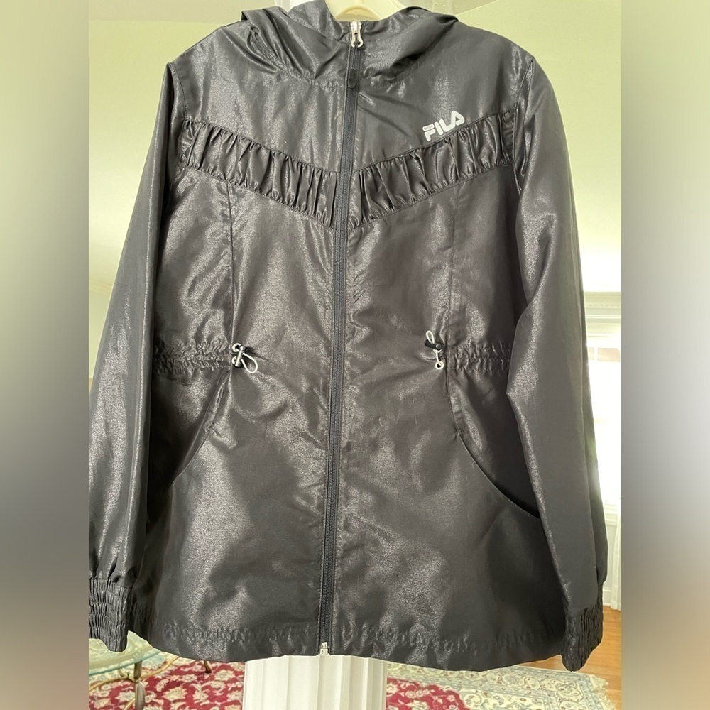 Fila Jacket and coats women’s Designer front zipper pull side black windbreaker
